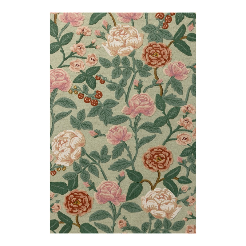 Rifle Paper Co. x Loloi Mint Highgrove Floral Wool Area Rug