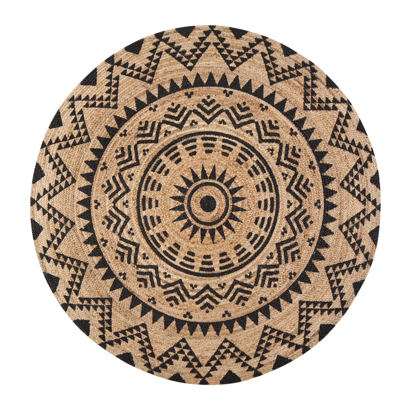 Round Natural and Black Jute Cortez Area Rug