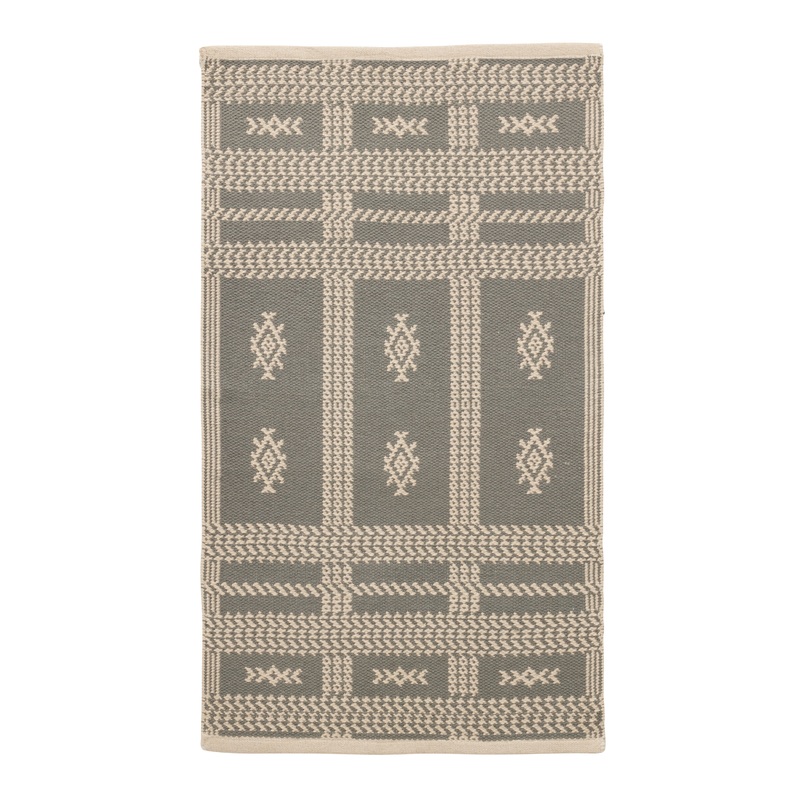 Sol Gray and Ivory Geo Cotton Blend Reversible Area Rug