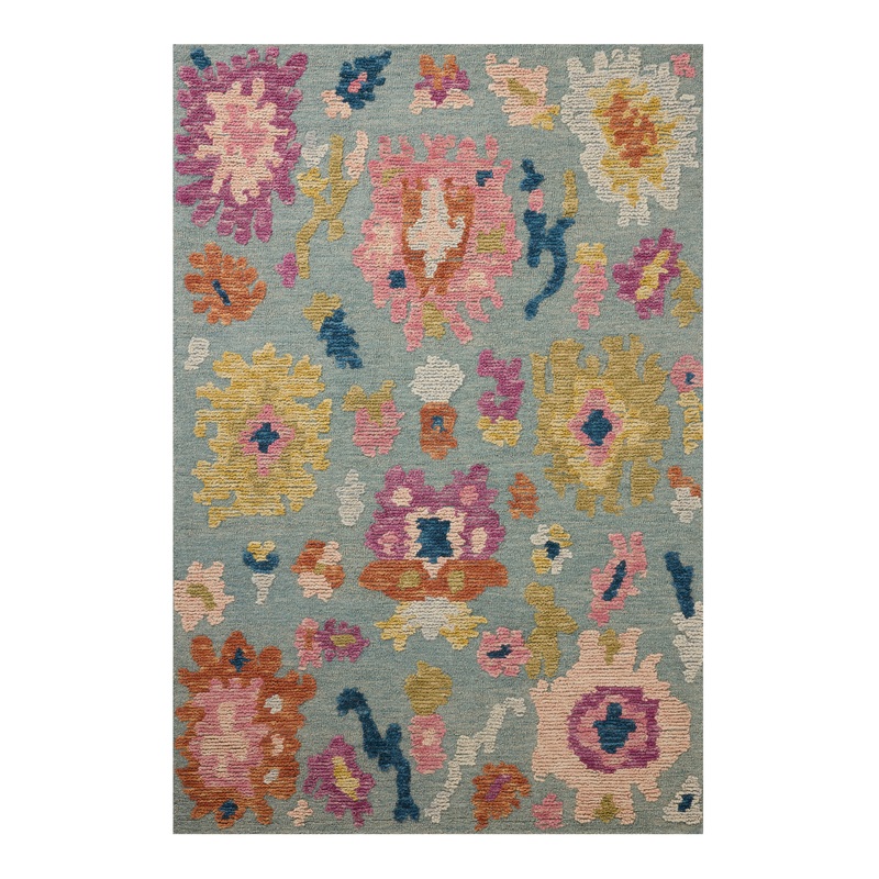 Tilly Spa Blue Multicolor Floral Hand Tufted Wool Area Rug