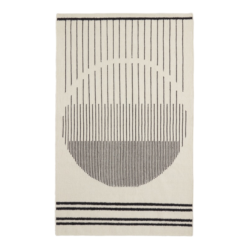 Tribeca Ivory And Black Geometric Stripe Wool Kilim Area Rug