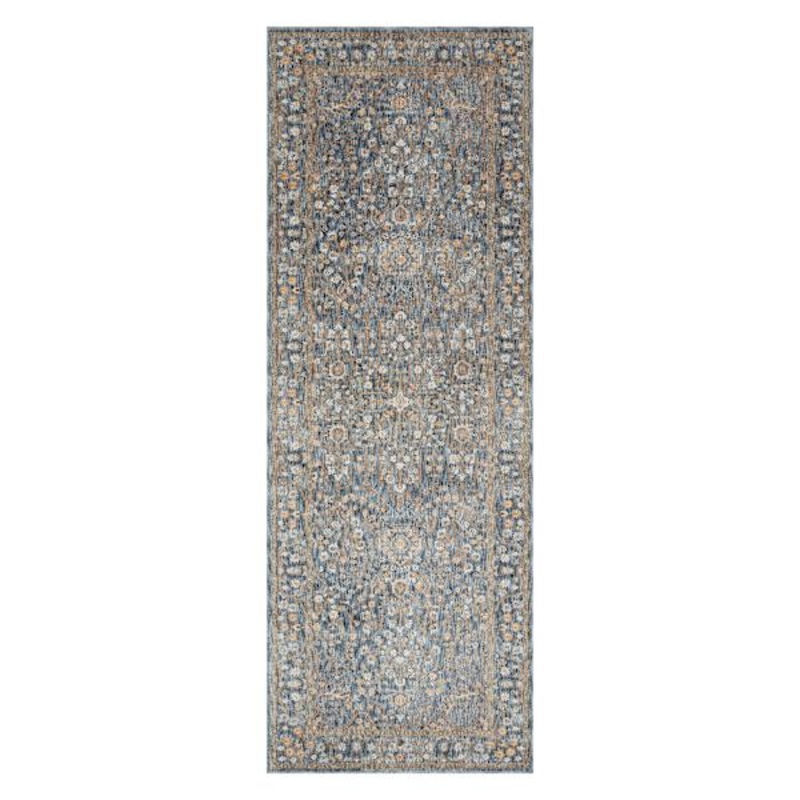 (A495) Honeybloom Ballard Blue Floral Medallion Runner, 2×8