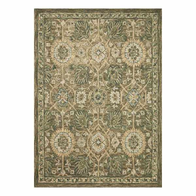 (A496) Honeybloom Victoria Sage Floral Hooked Area Rug, 5×7