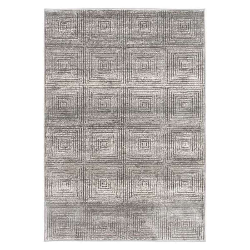 (A498) Camden Grey Geo Square Design Area Rug, 5×7
