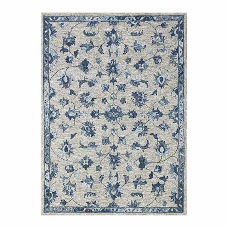 (A502) Providence Tacoma Blue Floral Hooked Area Rug, 5×7