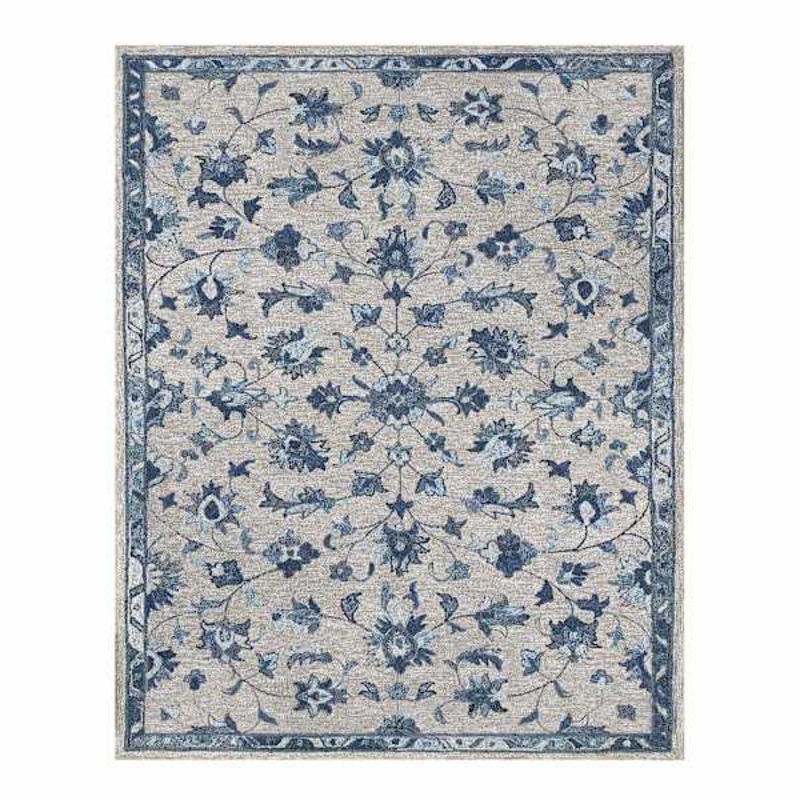(A502) Providence Tacoma Blue Floral Hooked Area Rug, 8×10