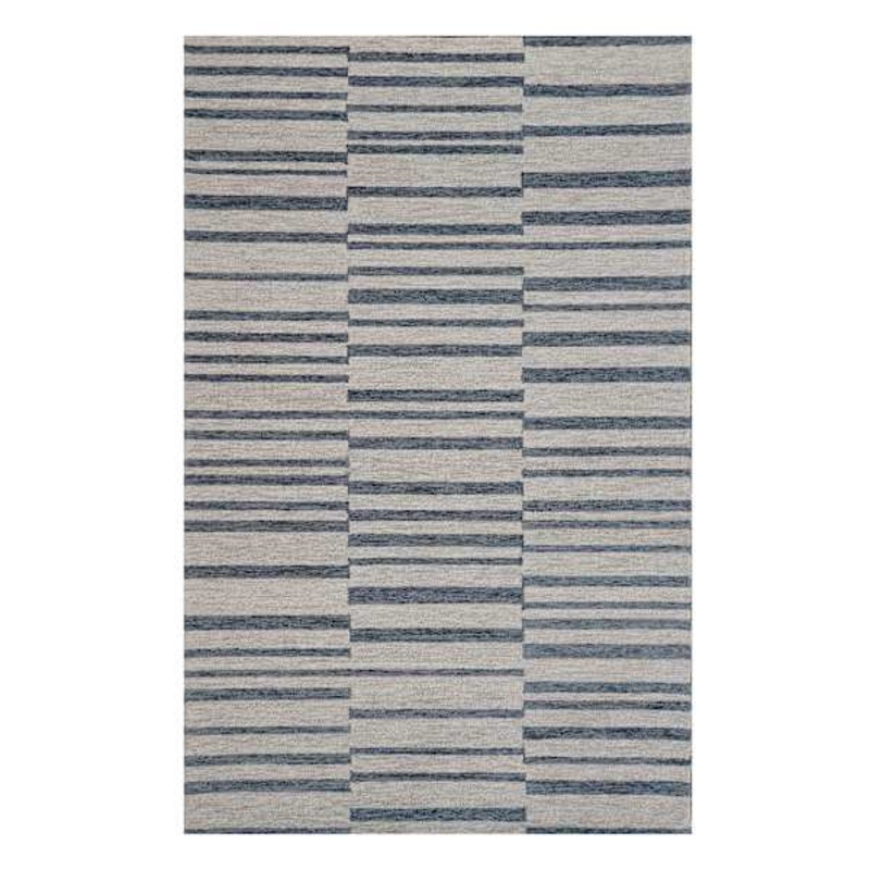 (A507) Owens Blue & White Broken Stripe Area Rug, 5×7