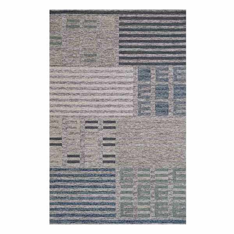 (A508) Elmwood Blue & Ivory Patch Patterned Area Rug, 5×7