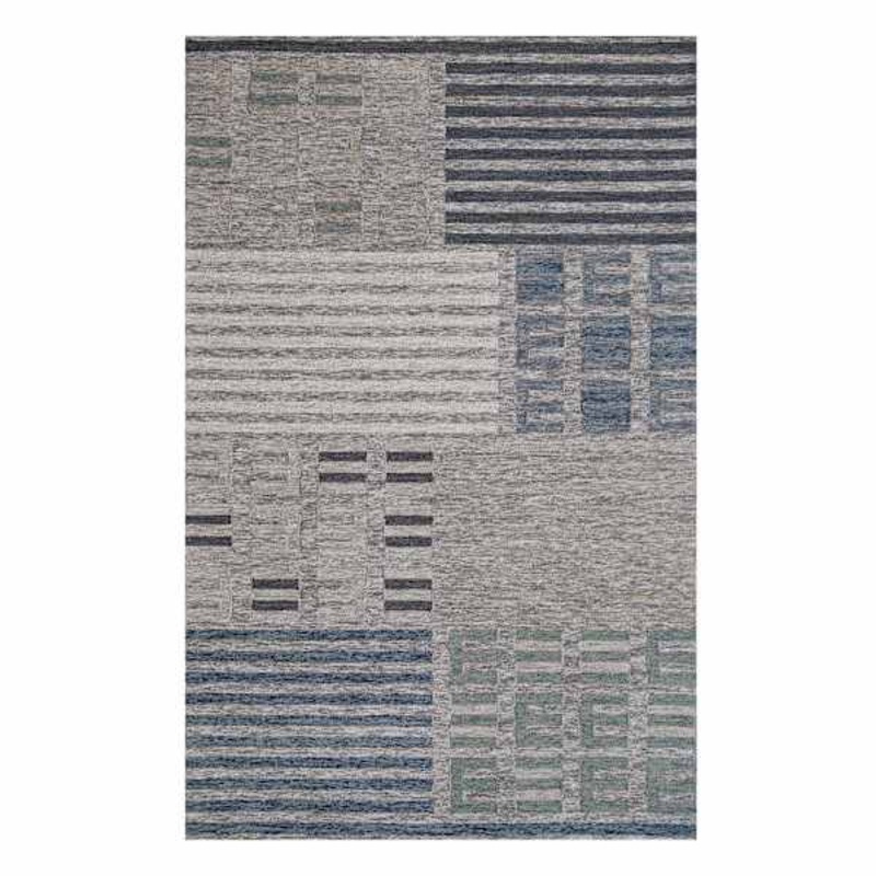 (A508) Elmwood Blue & Ivory Patch Patterned Area Rug, 7×9