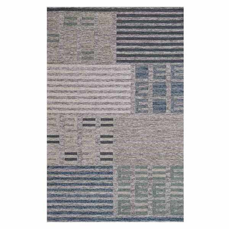 (A508) Elmwood Blue & Ivory Patch Patterned Runner 2×8