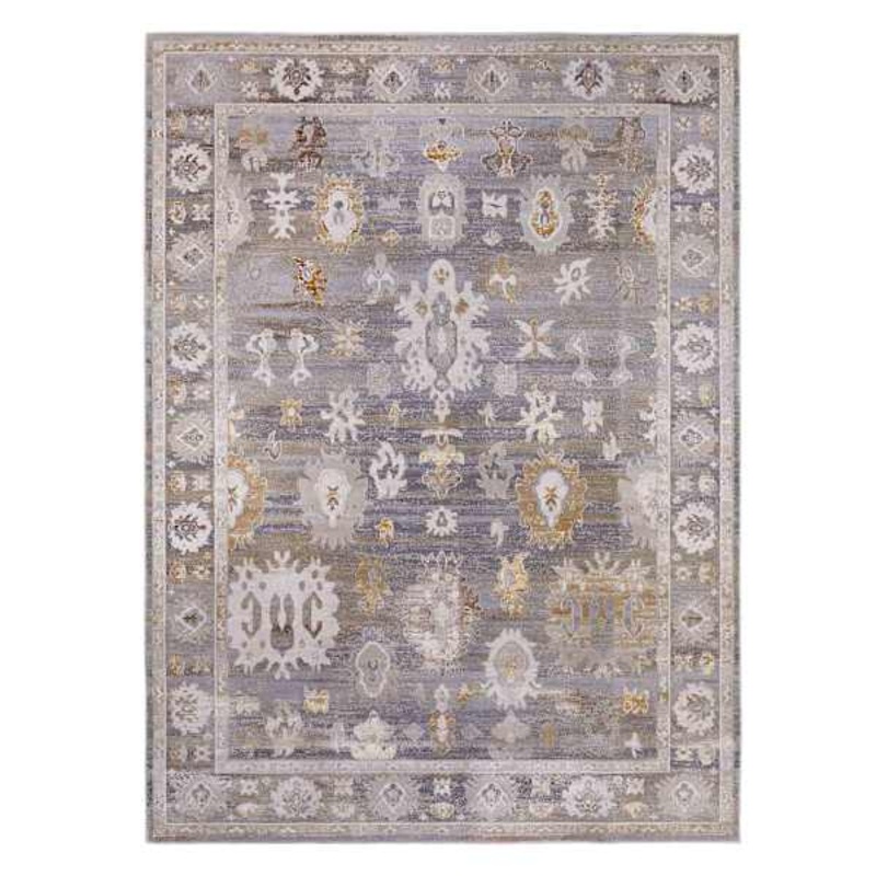 (A509) Found & Fable Thornhill Grey & Gold Floral Medallion Accent Rug, 3×5