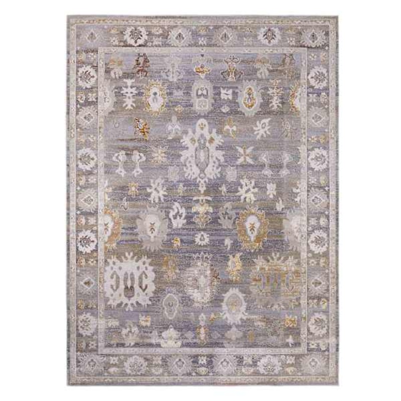 (A509) Found & Fable Thornhill Grey & Gold Floral Medallion Area Rug, 5×7