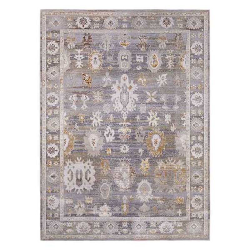 (A509) Found & Fable Thornhill Grey & Gold Floral Medallion Area Rug, 7×10