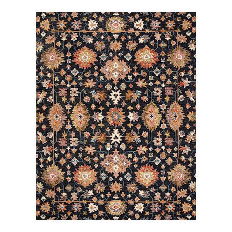 (A510) Pierce Black & Multicolor Floral Design Area Rug, 8×10