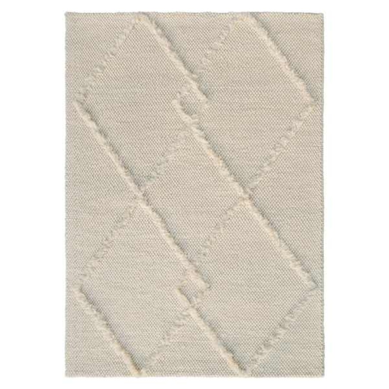(A514) Ivory Diamond Patterned Wool Area Rug, 5×7