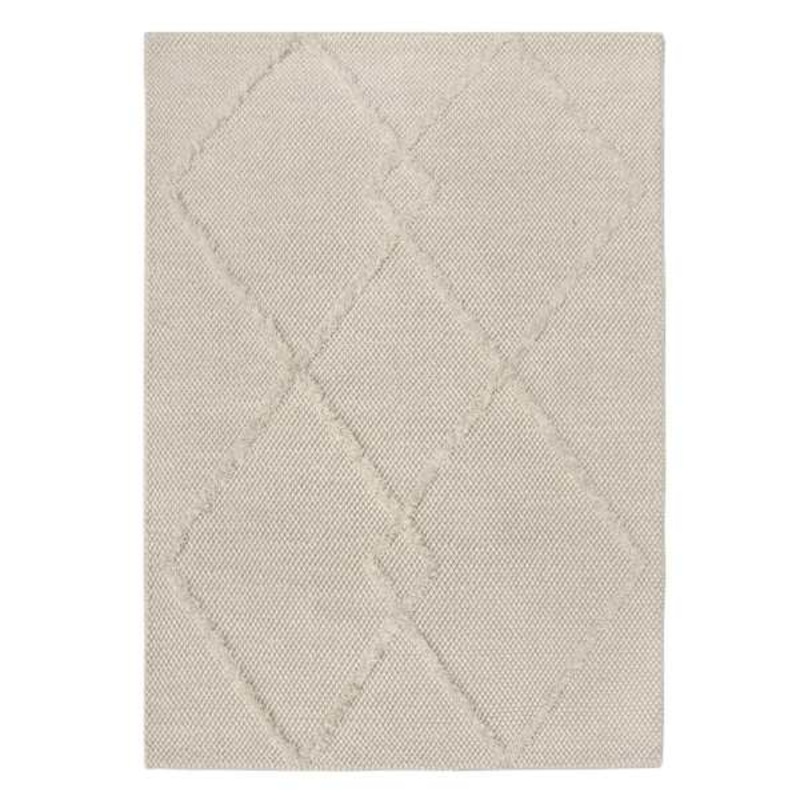(A514) Ivory Diamond Patterned Wool Area Rug, 8×10