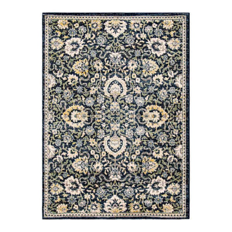 (A519) Olivia Navy Floral Area Rug, 5×7