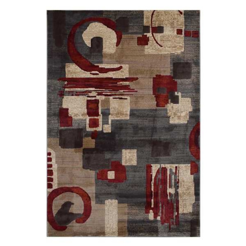 (B142) Beige & Red Modern Abstract Design, 7×10