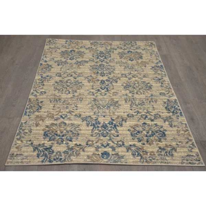 (B304) Ivory & Blue Floral Design Runner, 2×6