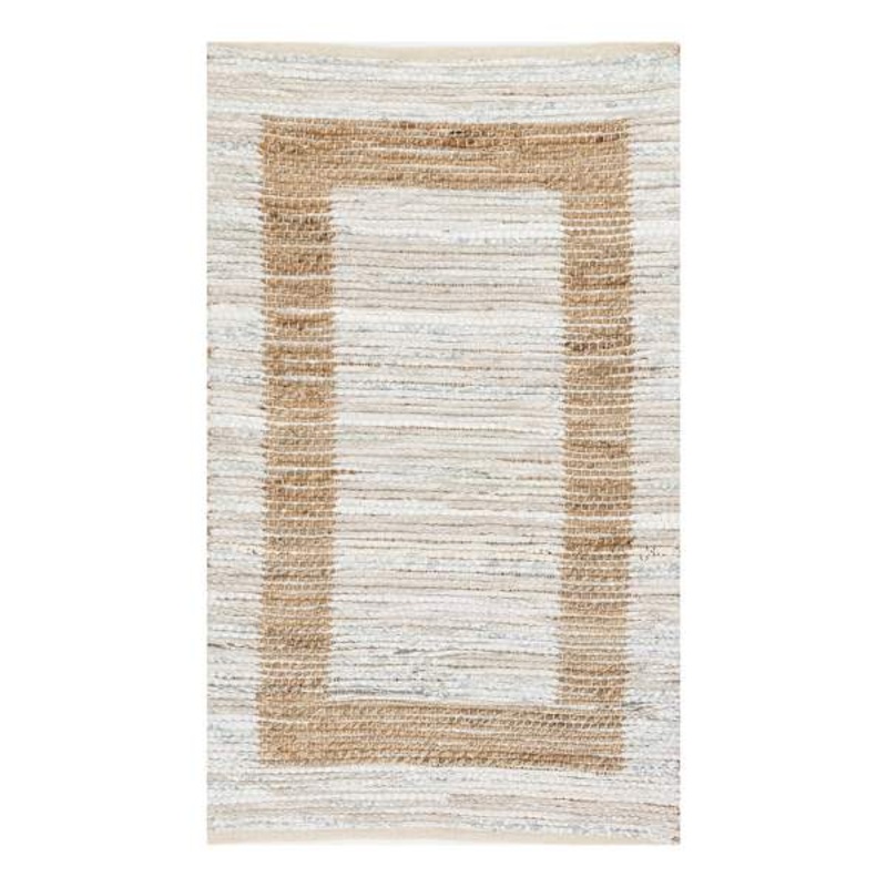 (B312) Henning Hand Woven Cotton & Jute Ivory Chindi Area Rug, 3×5