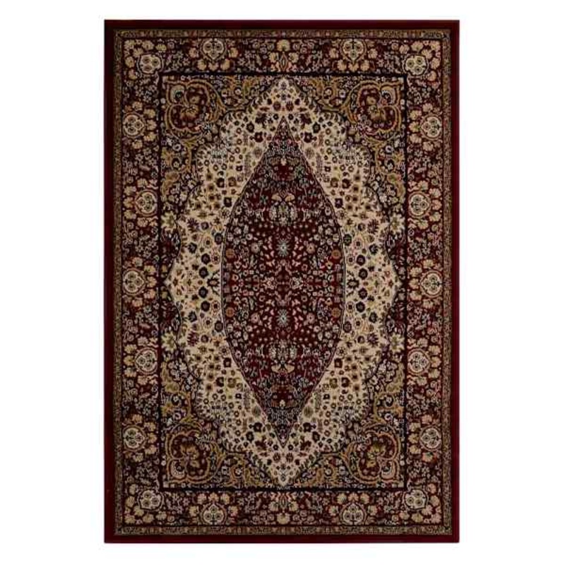 (B33) Ivory & Red Traditional Teardrop Design Area Rug, 5×7