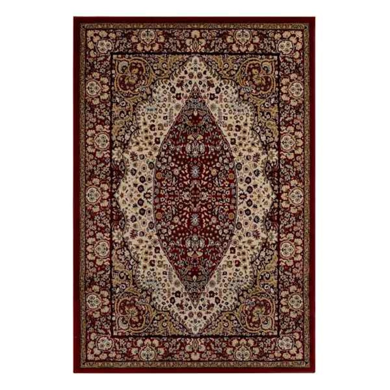 (B33) Ivory & Red Traditional Teardrop Design Area Rug, 7×10