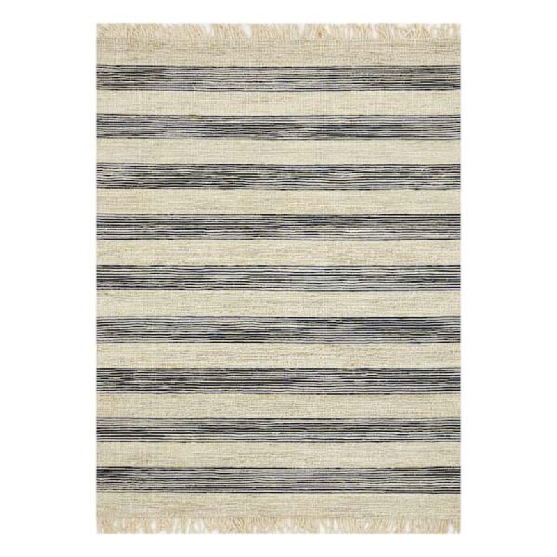 (B497) Hazel Natural & Navy Striped Hand Woven Jute Area Rug, 5×7