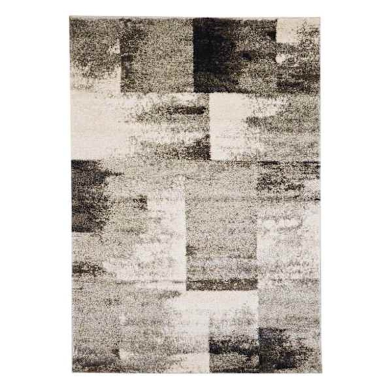 (B501) Ivory & Grey Abstract Block Area Rug, 5×8