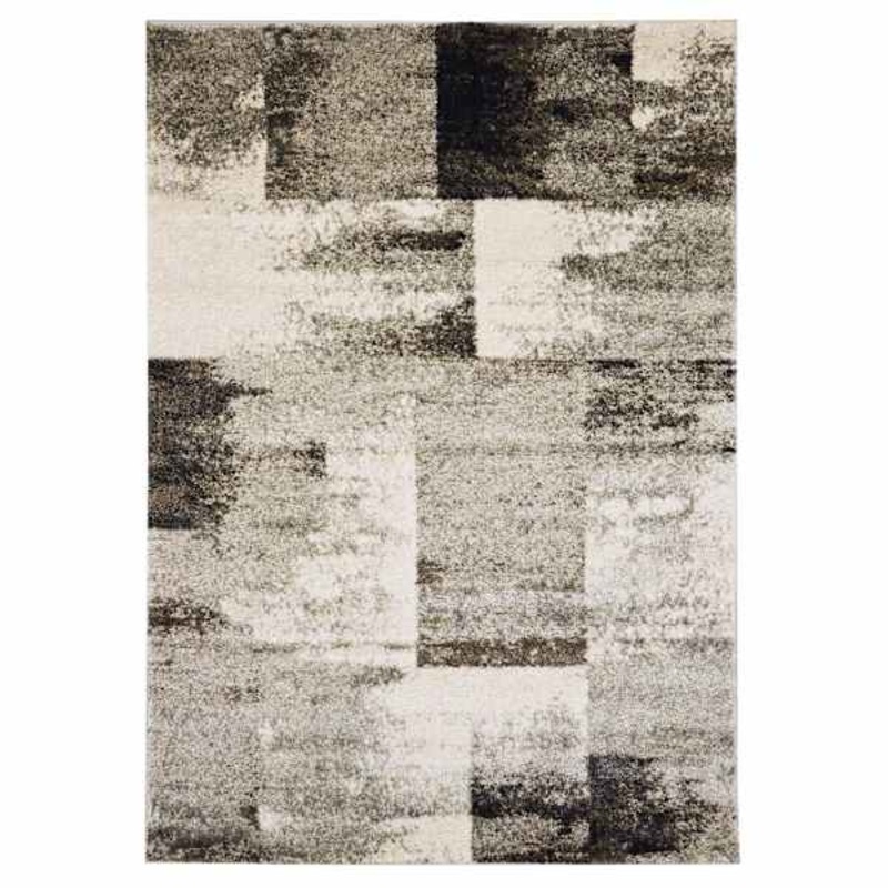 (B501) Ivory & Grey Abstract Block Area Rug, 8×10