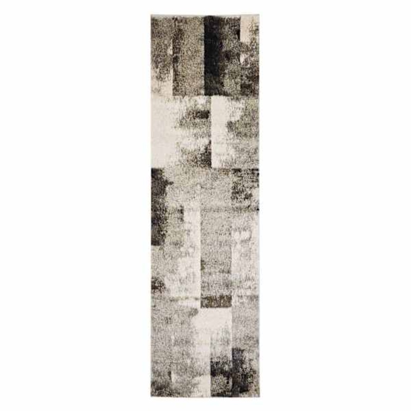 (B501) Ivory & Grey Abstract Block Runner, 2×6