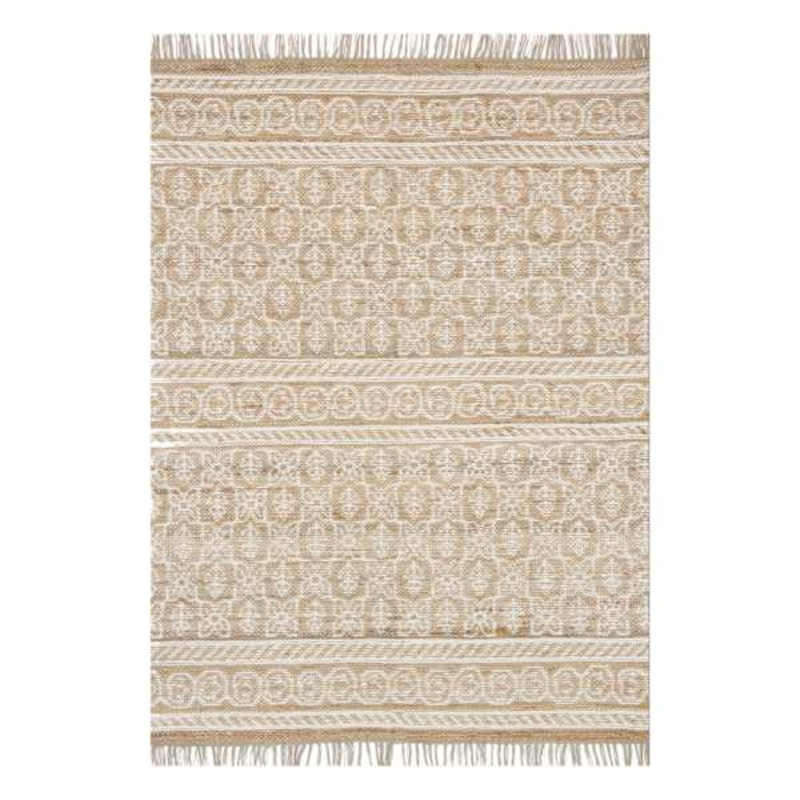 (B508) Devon Hand Woven Jute & Ivory Chenille Area Rug, 5×7