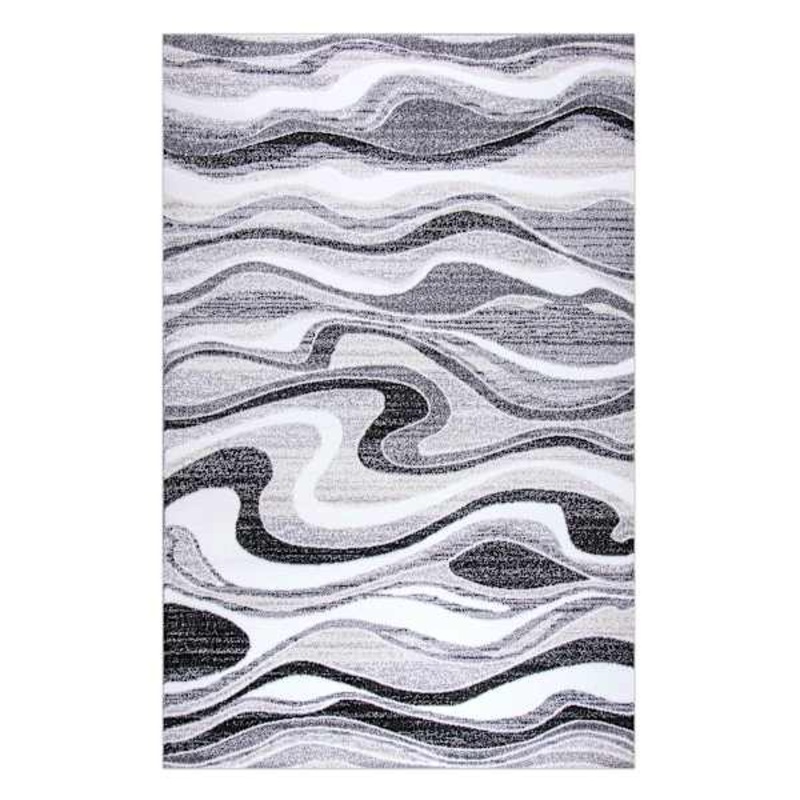 (B511) Soho Grey & Cream Waves Area Rug, 5×7