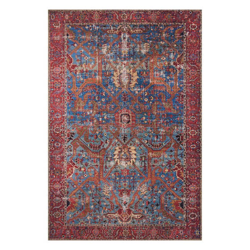 (B524) Found & Fable Sergio Blue & Red Area Rug, 5×7