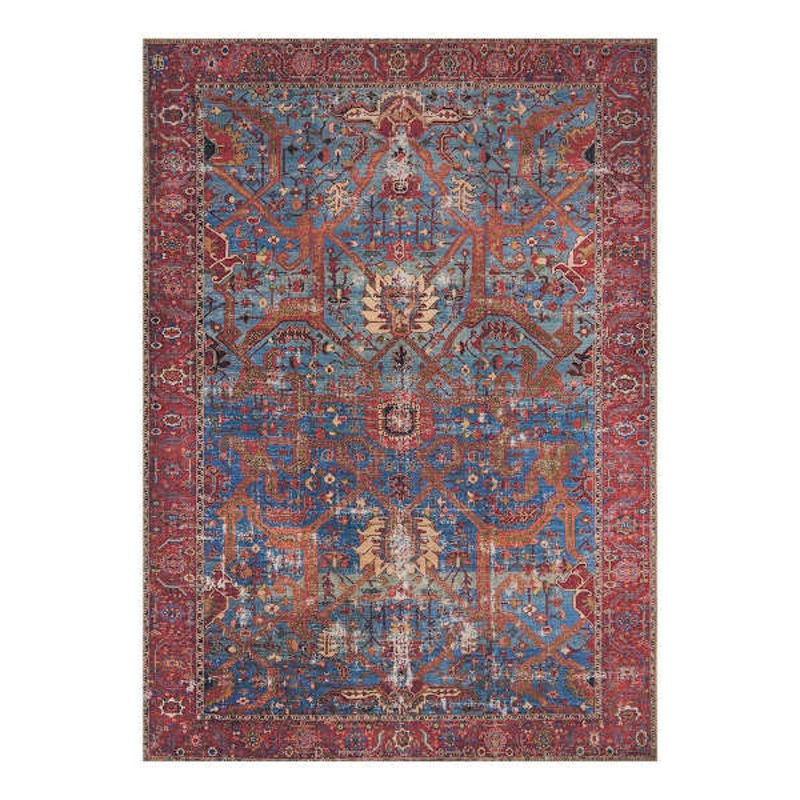 (B524) Found & Fable Sergio Blue & Red Area Rug, 8×10