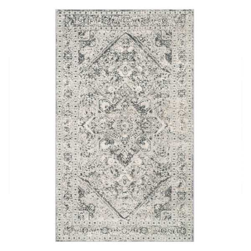 (B548) Providence Villa Dark Grey & Cream Distressed Look Accent Rug, 3×5
