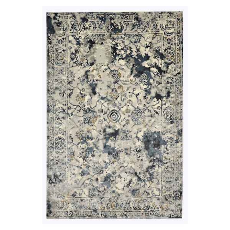 (B551) Magnolia Blue Vintage Floral Accent Rug, 3×5