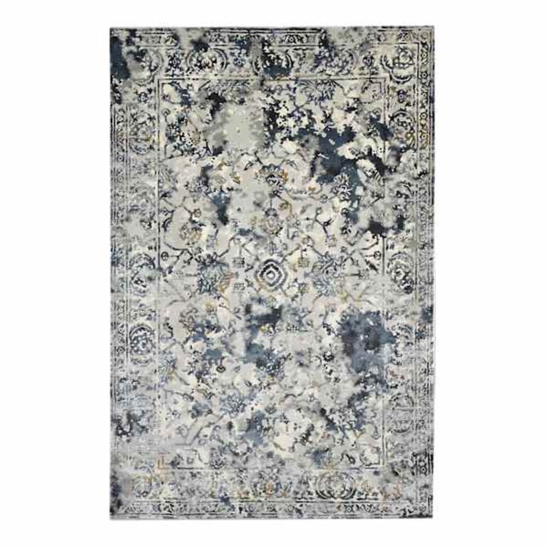 (B551) Magnolia Blue Vintage Floral Area Rug, 7×10