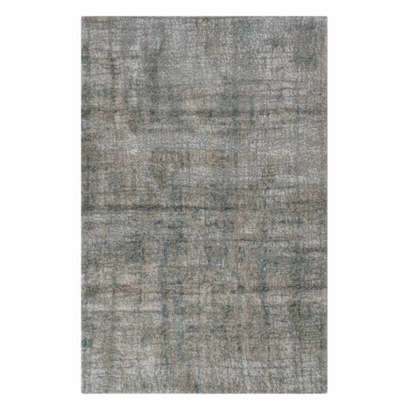 (B570) Ivory, Grey & Blue Modern Grid Design Area Rug, 8×10