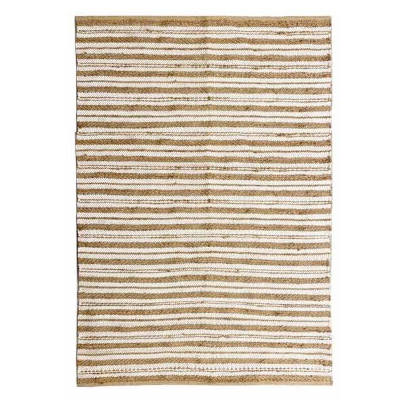 (B596) Jute Ivory Cotton Striped Area Rug, 7×9