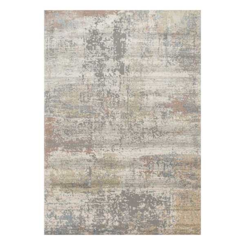 (B606) Villa Abstract Distressed Ivory & Grey Area Rug, 5×8