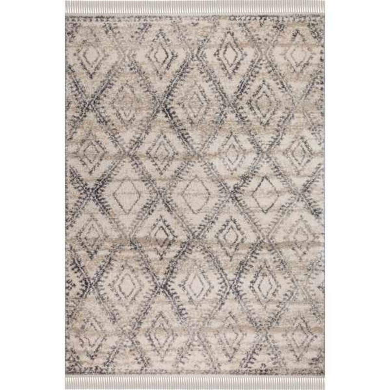 (B616) Flokati Anthracite & Cream Diamond Area Rug, 5×7