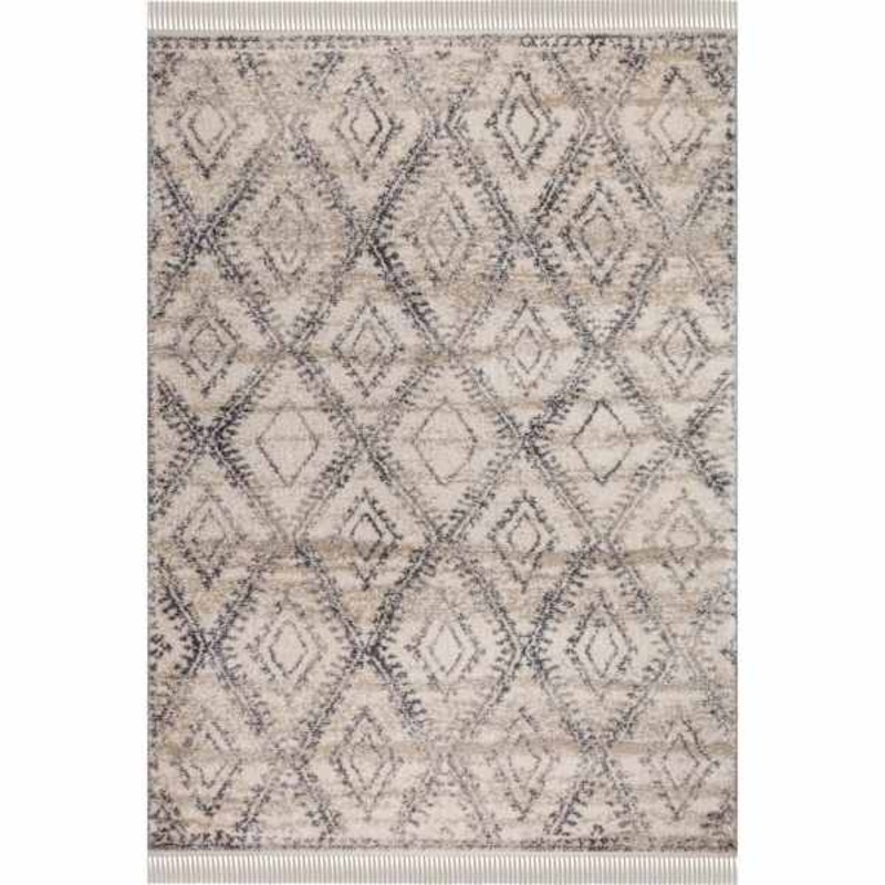 (B616) Flokati Anthracite & Cream Diamond Runner, 2×7