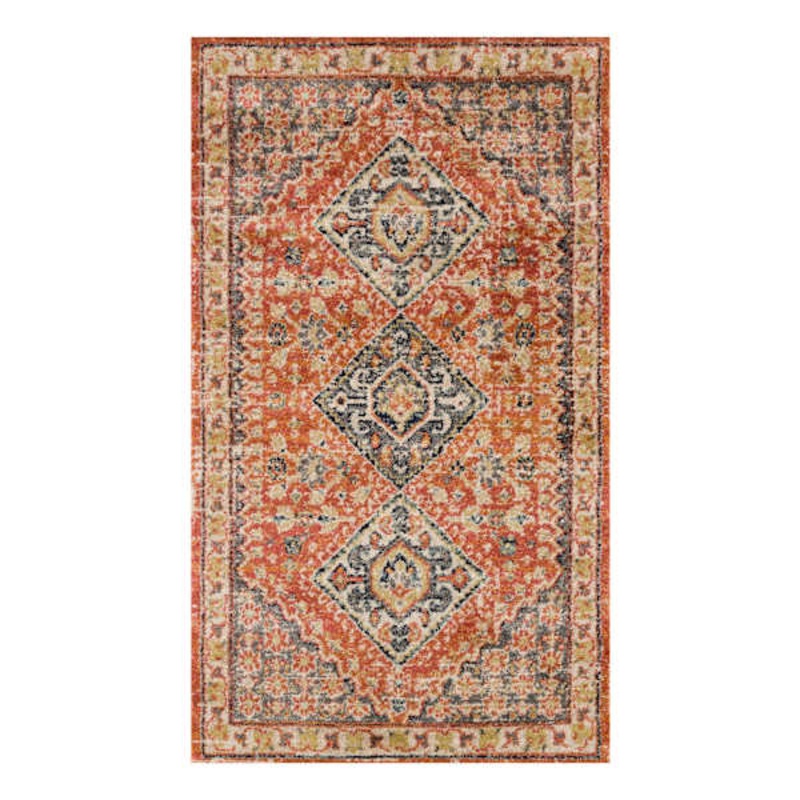 (B619) Dayton Red & Rust Diamond Design Accent Rug, 3×5