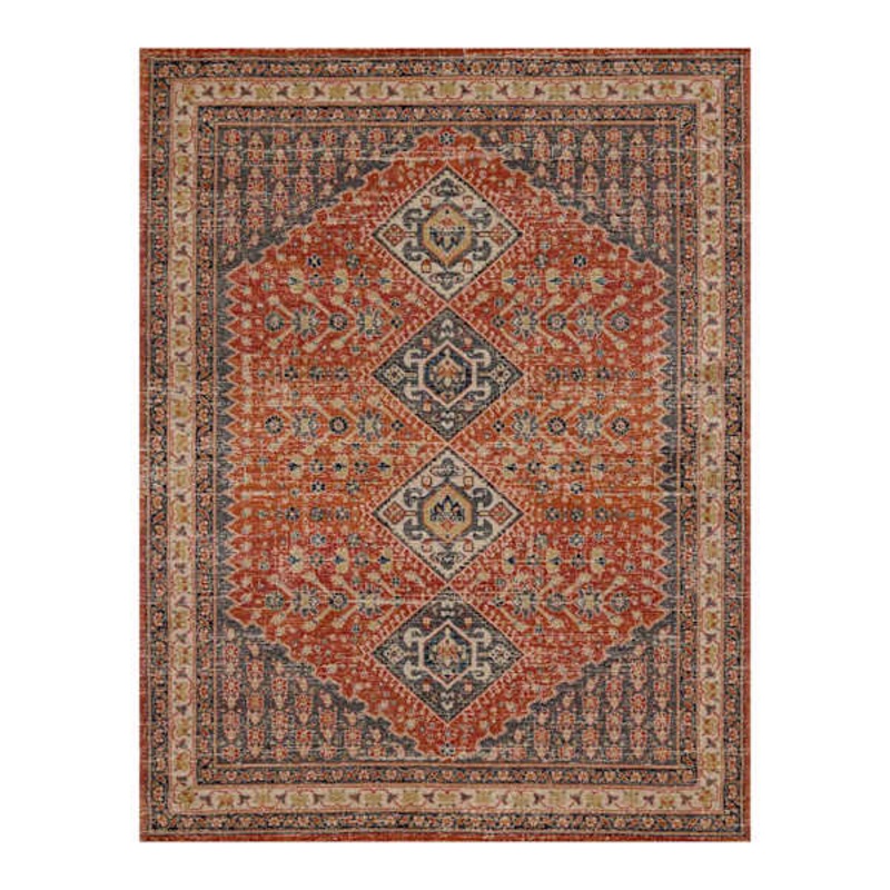 (B619) Dayton Red & Rust Diamond Design Area Rug, 8×10