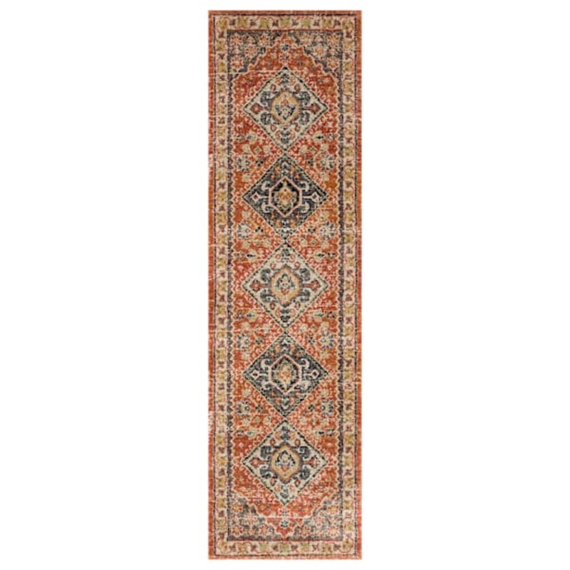(B619) Dayton Red & Rust Diamond Design Runner, 2×7