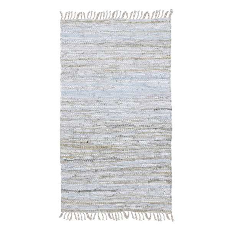 (B631) Grey Cotton Woven Fringe Area Rug, 5×7