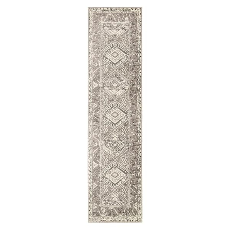 (B640) Greta Taupe Diamond Design Runner, 2×7