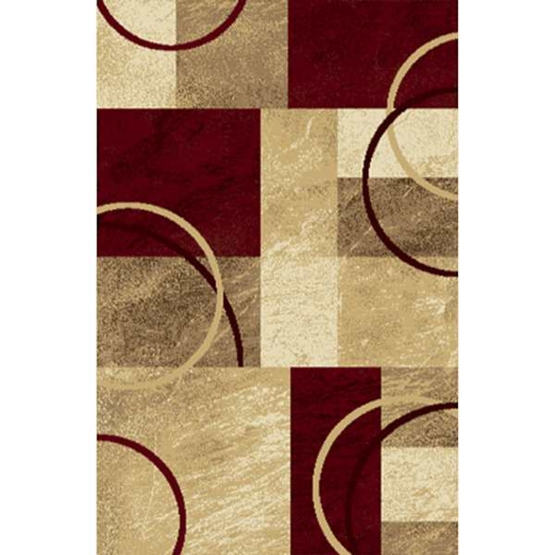 (B645) Superior Burgundy & Tan Geometric Accent Rug, 3×5
