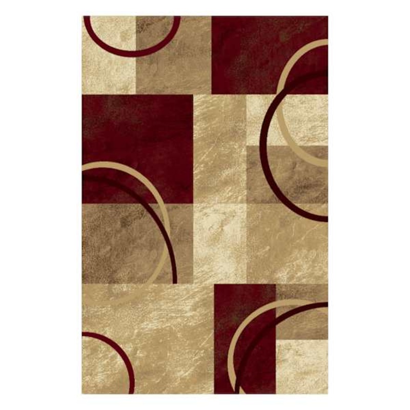 (B645) Superior Burgundy & Tan Geometric Area Rug, 5×7