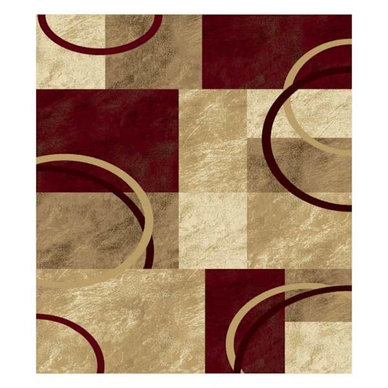 (B645) Superior Burgundy & Tan Geometric Area Rug, 7×10